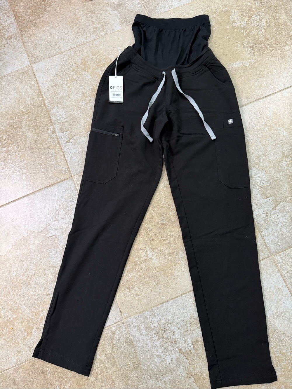 FIGS Black Maternity-Style Drawstring Bottoms